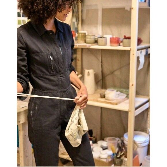 Outerknown STATION Long Sleeve Utility Jumpsuit in Pitch Black Size XS NWT - Picture 1 of 10